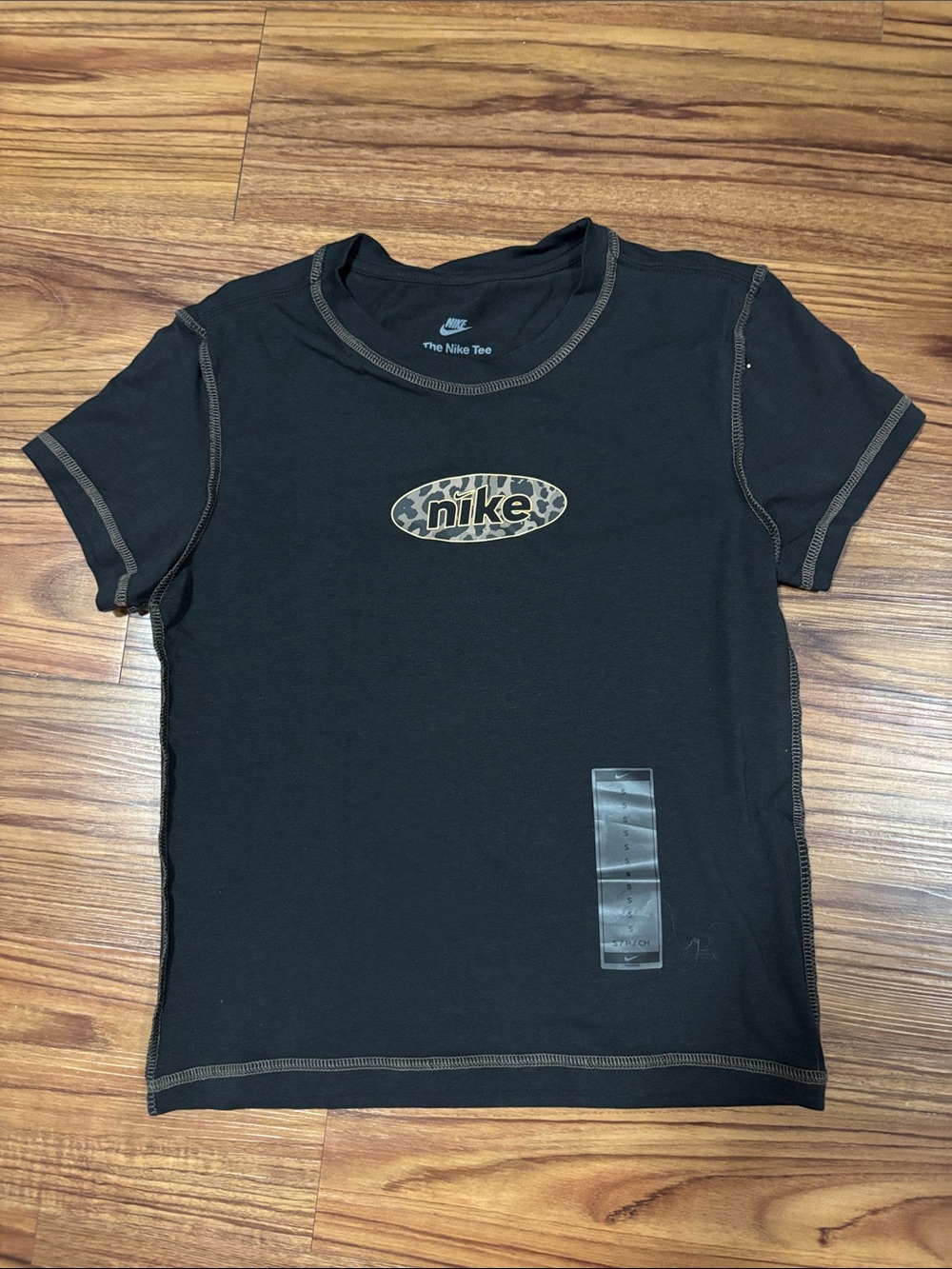 Nike Black Tee with Leopard-Print Logo
